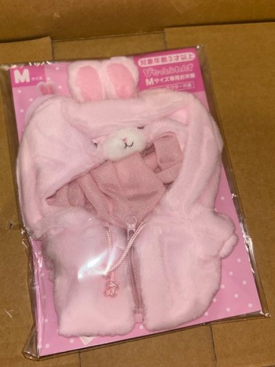 the bunny outfit is so cute!!! same with the sticker I got it came fast and was packed very good 10/10. thank u doorzo! 